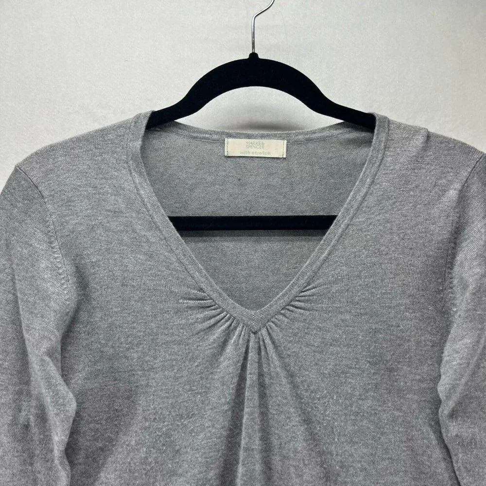 Marks & Spencer Sweater Womens Sz UK12 S Viscose Blend 3/4 Sleeve Pullover Gray - Picture 3 of 12